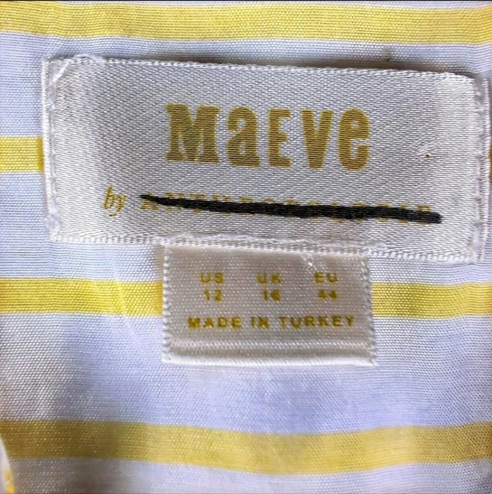 Maeve Anthropologie Yellow Stripe Tie front Sleeveless Top Modal Blend Size 12 - Picture 2 of 5